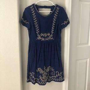 Lucky Brand: Embroidered Blue Dress, Size Small